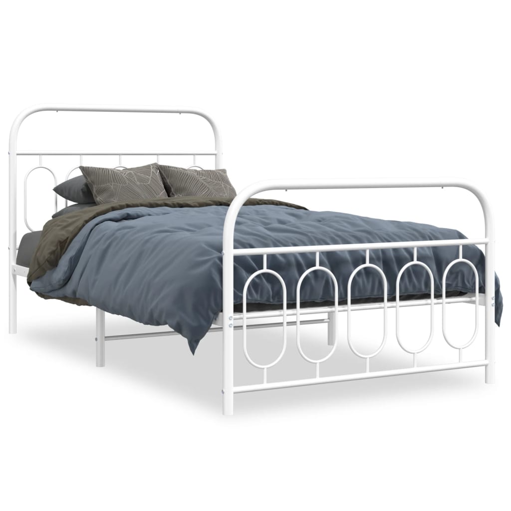 vidaXL Metal Bed Frame without Mattress with Footboard White 100x200cm 2