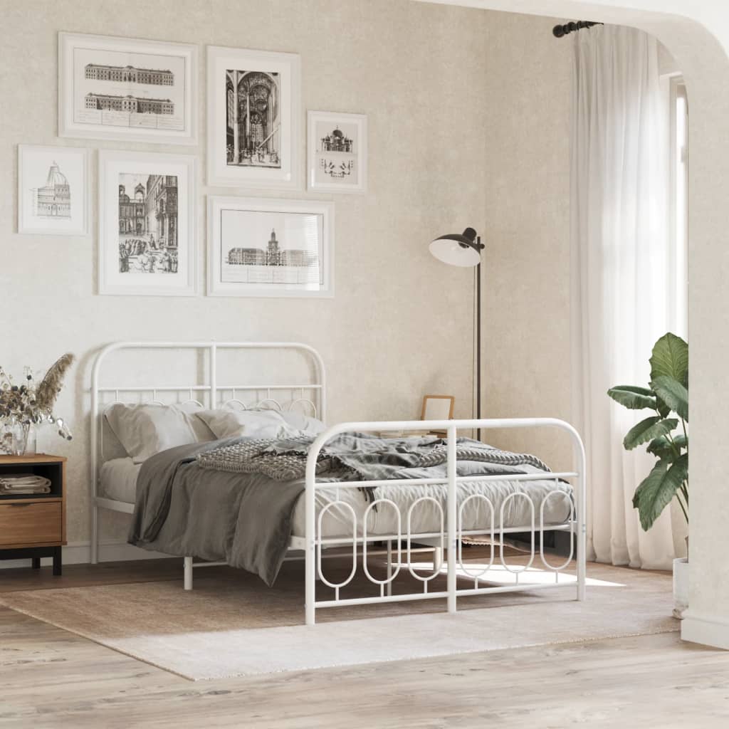 vidaXL Metal Bed Frame without Mattress with Footboard With headboard & footboard White