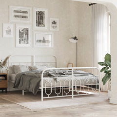 vidaXL Metal Bed Frame without Mattress with Footboard With headboard & footboard White
