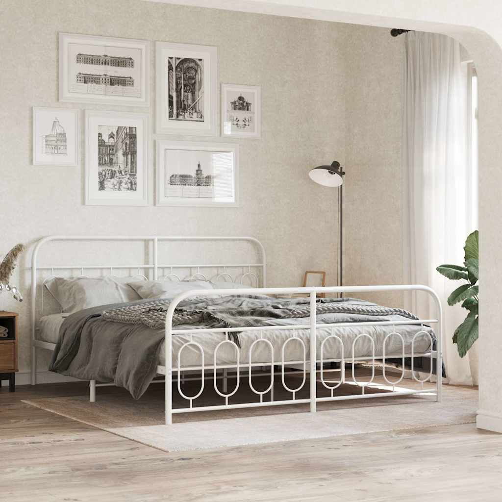 vidaXL Metal Bed Frame without Mattress with Footboard With headboard & footboard White