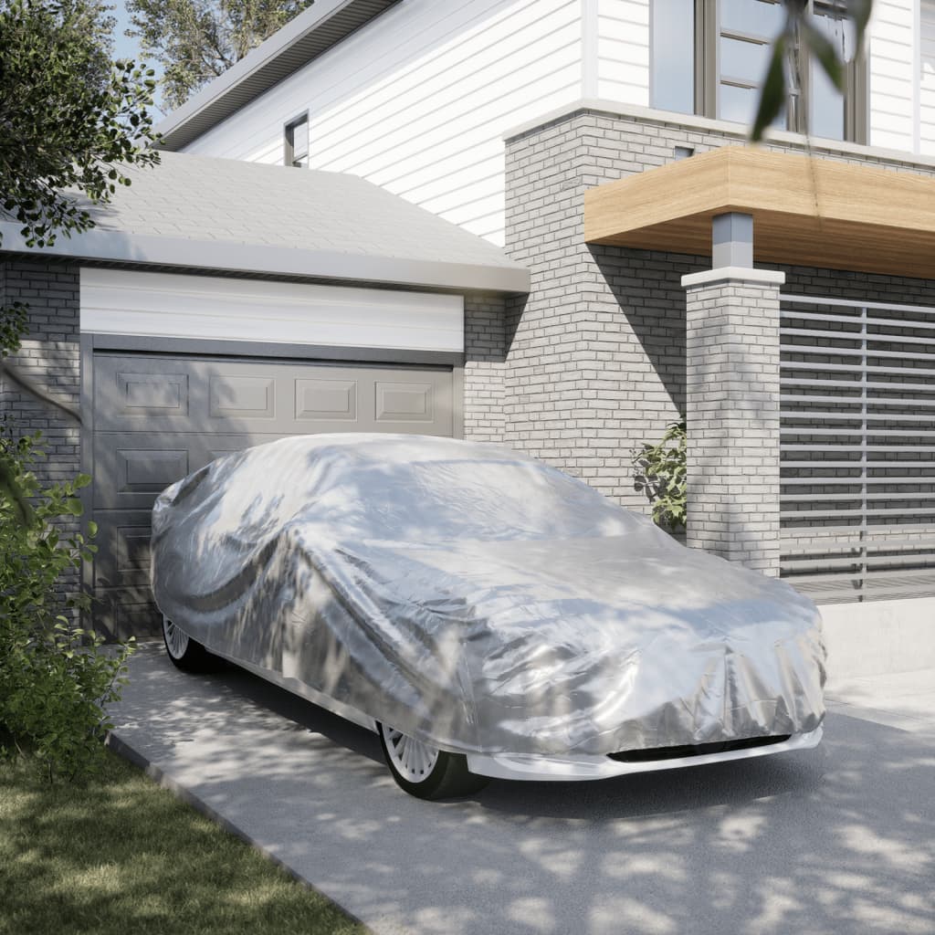 vidaXL Car Cover for Sedan with Buckle Straps Full Silver M PEVA 1