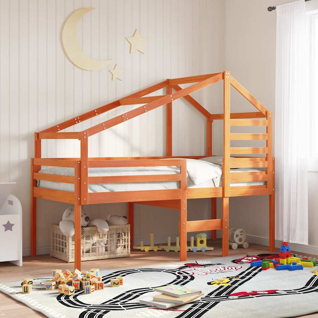 vidaXL Kids' Bed Roof Wax Brown 188x97x113 cm Solid Wood Pine 1