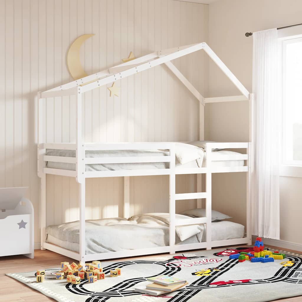 Kids Bed Roof Solid Wood Pine White