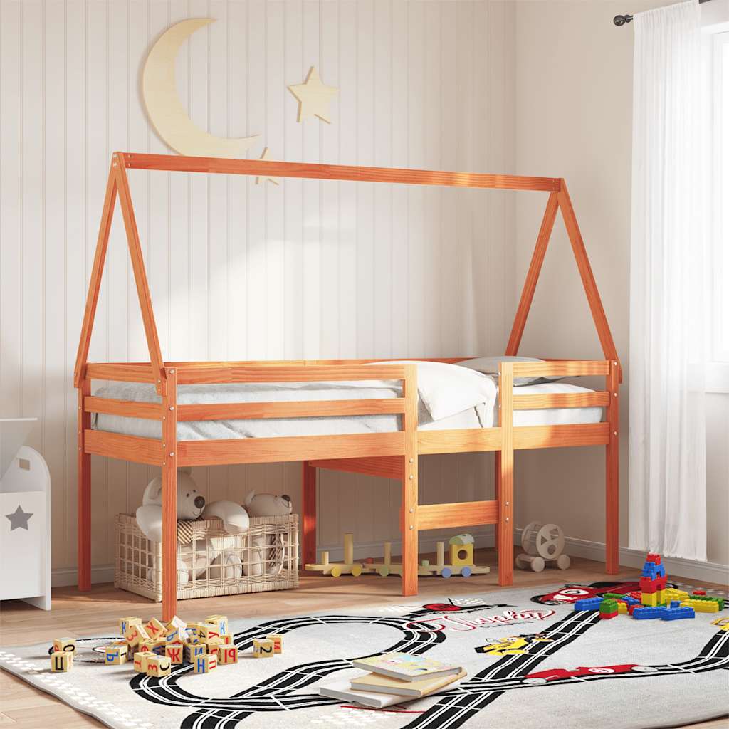 vidaXL Kids' Bed Roof Wax Brown 199x95.5x88 cm Solid Wood Pine 1