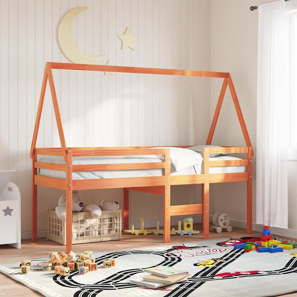 vidaXL Kids'Bed Roof Wax Brown 199x80,5x88 cm Solid Wood Pine 1