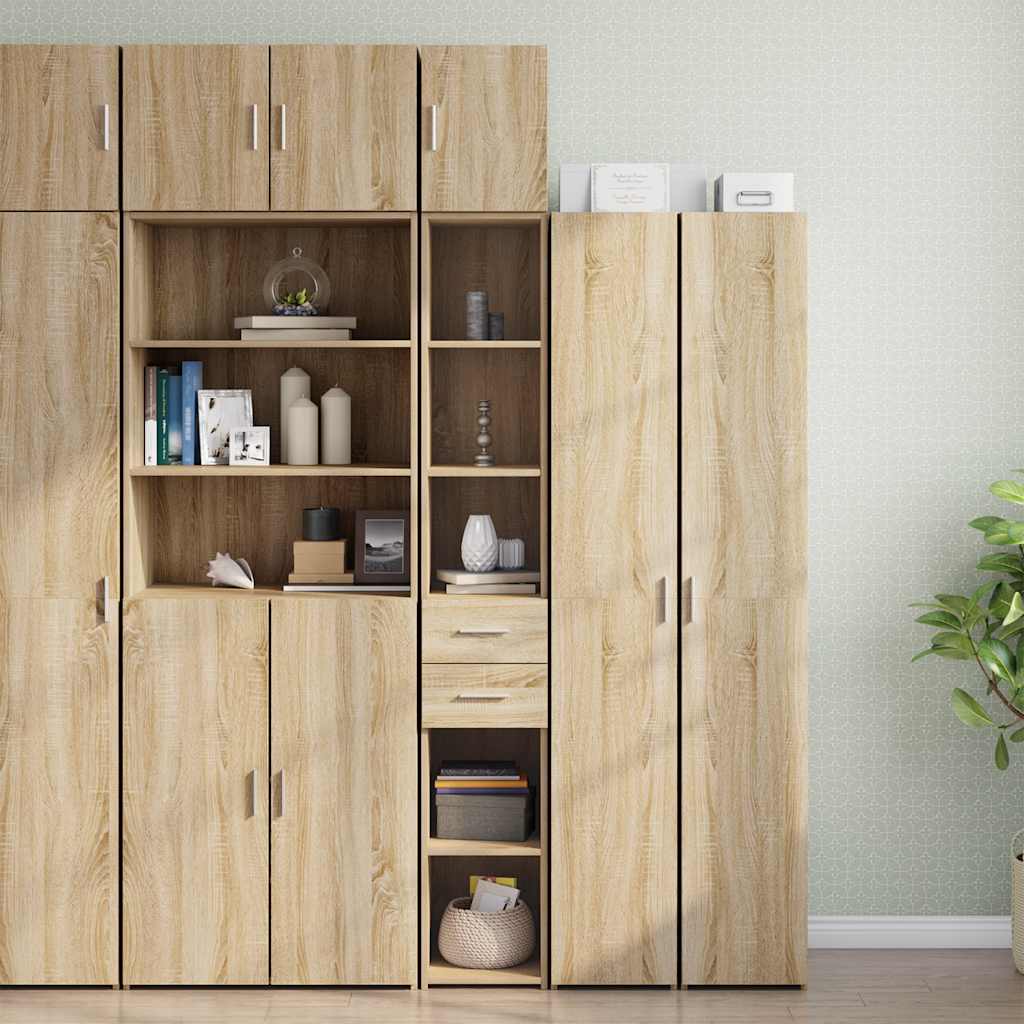 Slim Storage Cabinet 30x42.5x225 cm Engineered Wood 2 Drawers 3 Shelves Sonoma oak 30 cm