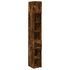 Slim Storage Cabinet 30x42.5x225 cm Engineered Wood 2 Drawers 3 Shelves Smoked oak 30 cm