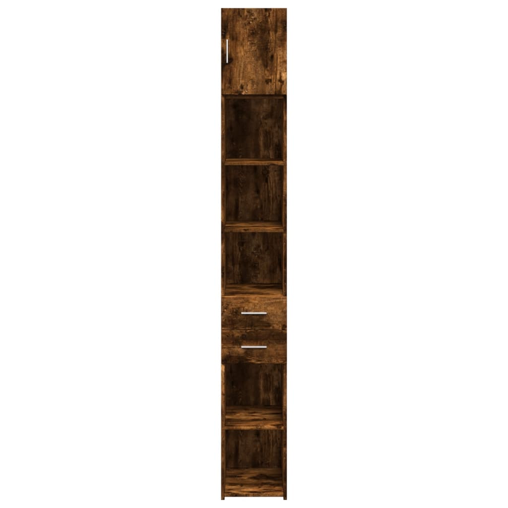 Slim Storage Cabinet 30x42.5x225 cm Engineered Wood 2 Drawers 3 Shelves Smoked oak 30 cm