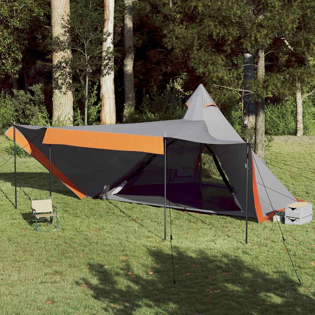 Family Tent Tipi Waterproof Grey and orange 8-person