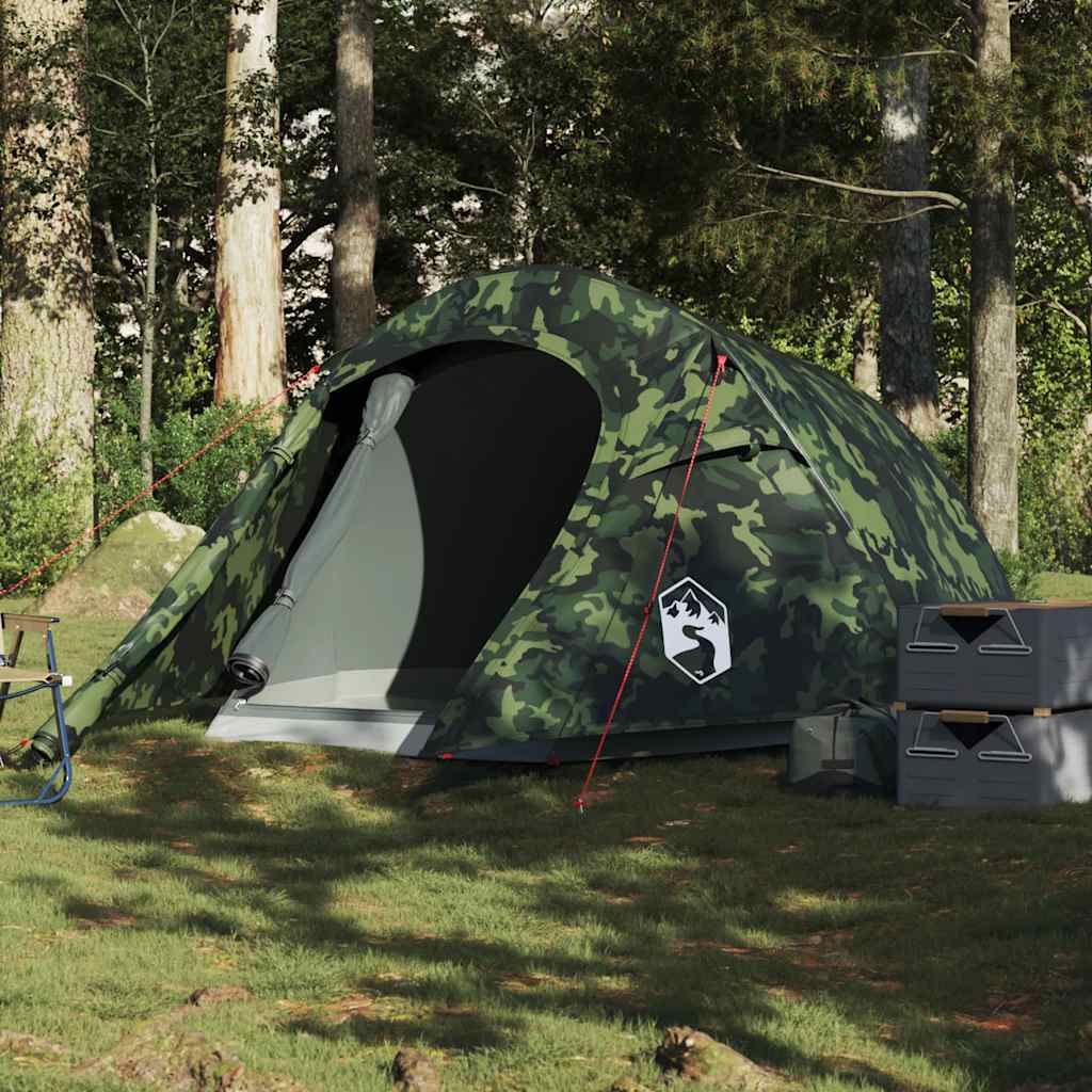 vidaXL Camping Tent Tunnel 3-Person Camouflage Waterproof 1