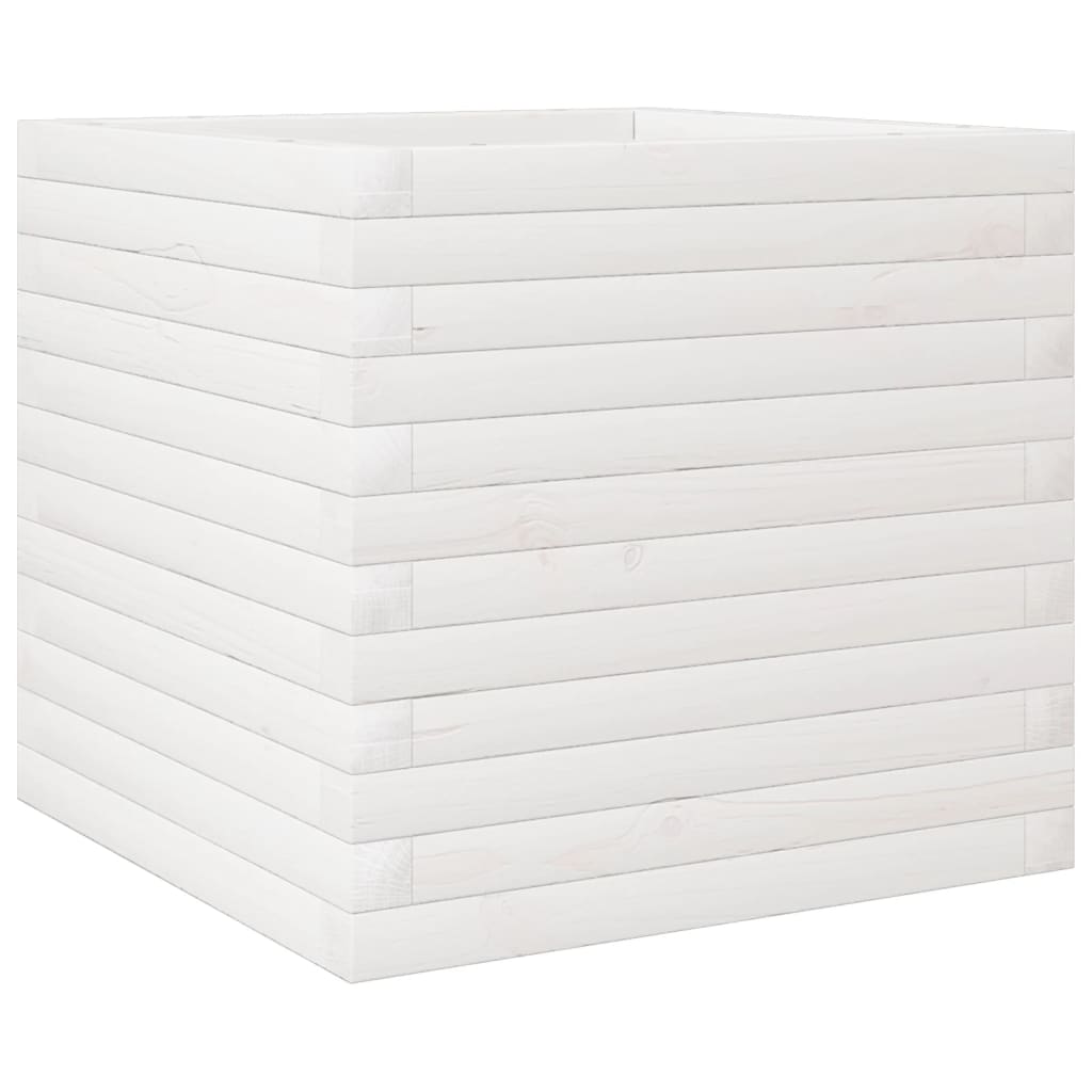 Garden Planter 50x50x45.5 cm Solid Wood Pine Open Bottom White 50 cm 50 cm