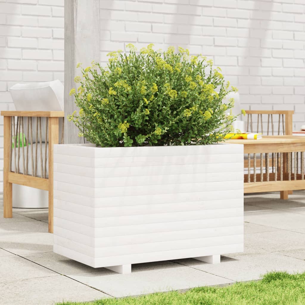 Garden Planter 70x40x49.5 cm Solid Wood Pine with Legs White 70 cm