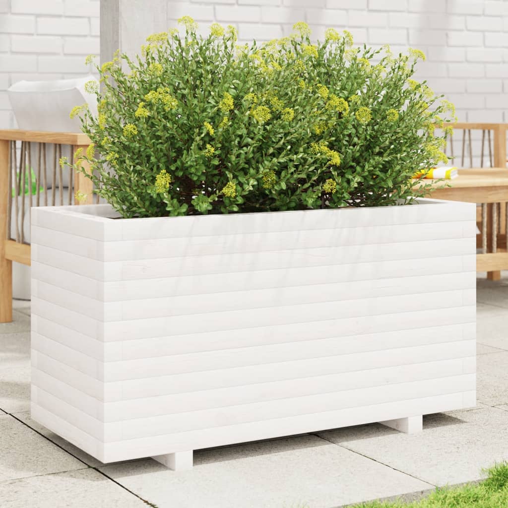 Garden Planter 70x40x49.5 cm Solid Wood Pine with Legs White 90 cm