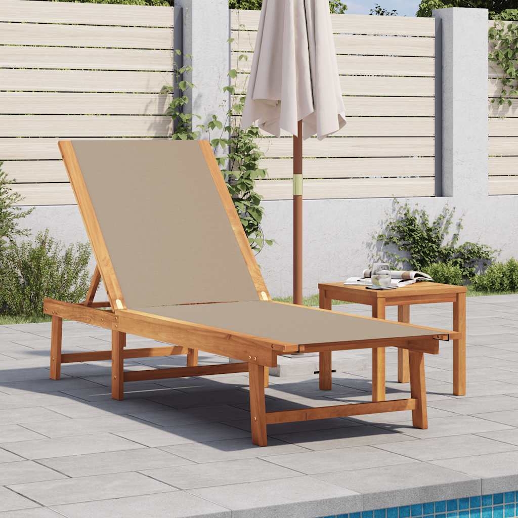 Sun Loungers 2 pcs Solid Wood Acacia and Textilene Taupe Sun lounger + table