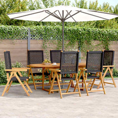 7 Piece Garden Dining Set Poly Rattan and Solid Wood Black Oval