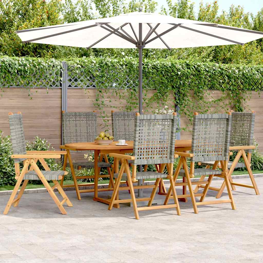 7 Piece Garden Dining Set Poly Rattan and Solid Wood Grey Oval