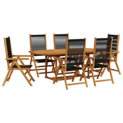 7 Piece Garden Dining Set Polypropylene and Solid Wood Black Oval