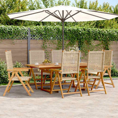 7 Piece Garden Dining Set Poly Rattan and Solid Wood Beige Rectangular