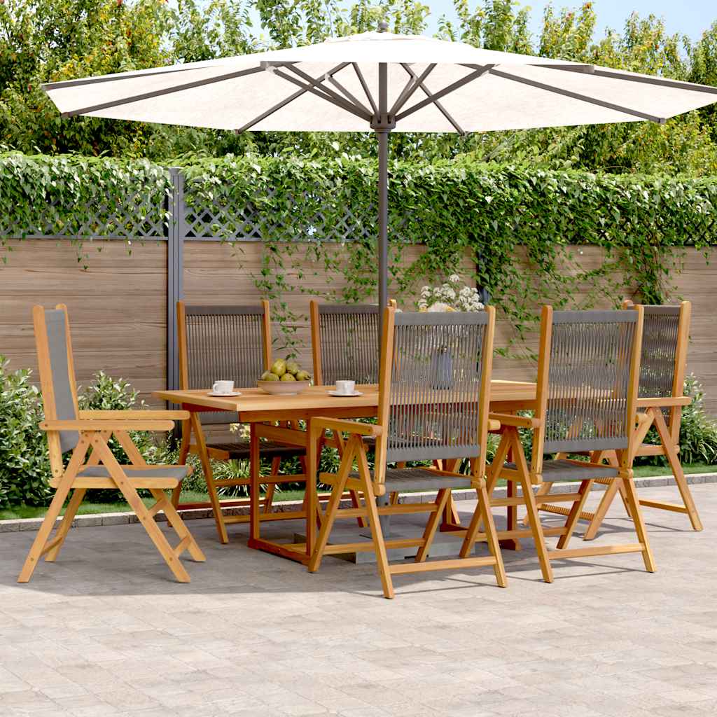 7 Piece Garden Dining Set Polypropylene and Solid Wood Grey Rectangular