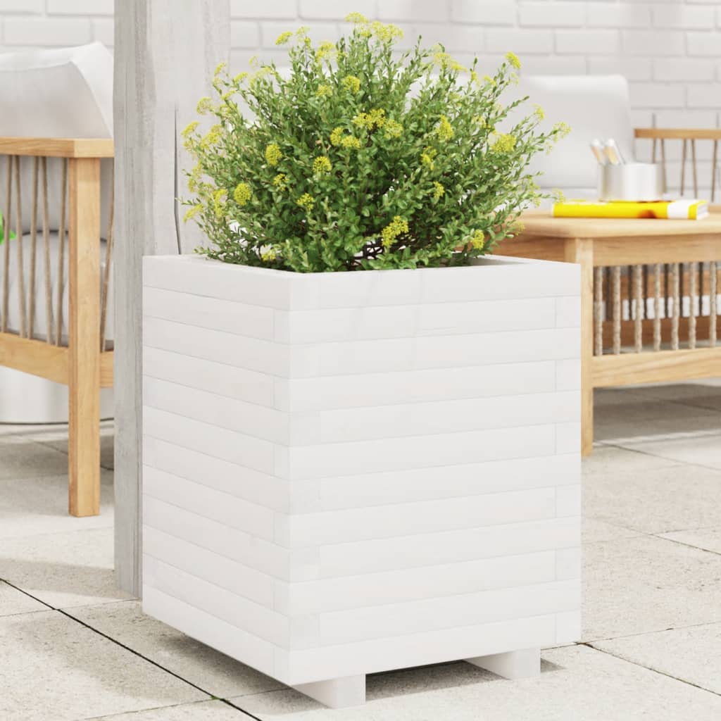 Garden Planter 40x40x49.5 cm Solid Wood Pine Stackable White 40 cm 40 cm