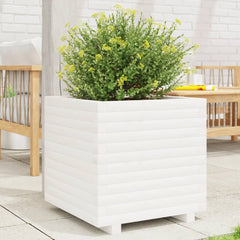 Garden Planter 40x40x49.5 cm Solid Wood Pine Stackable White 50 cm 50 cm