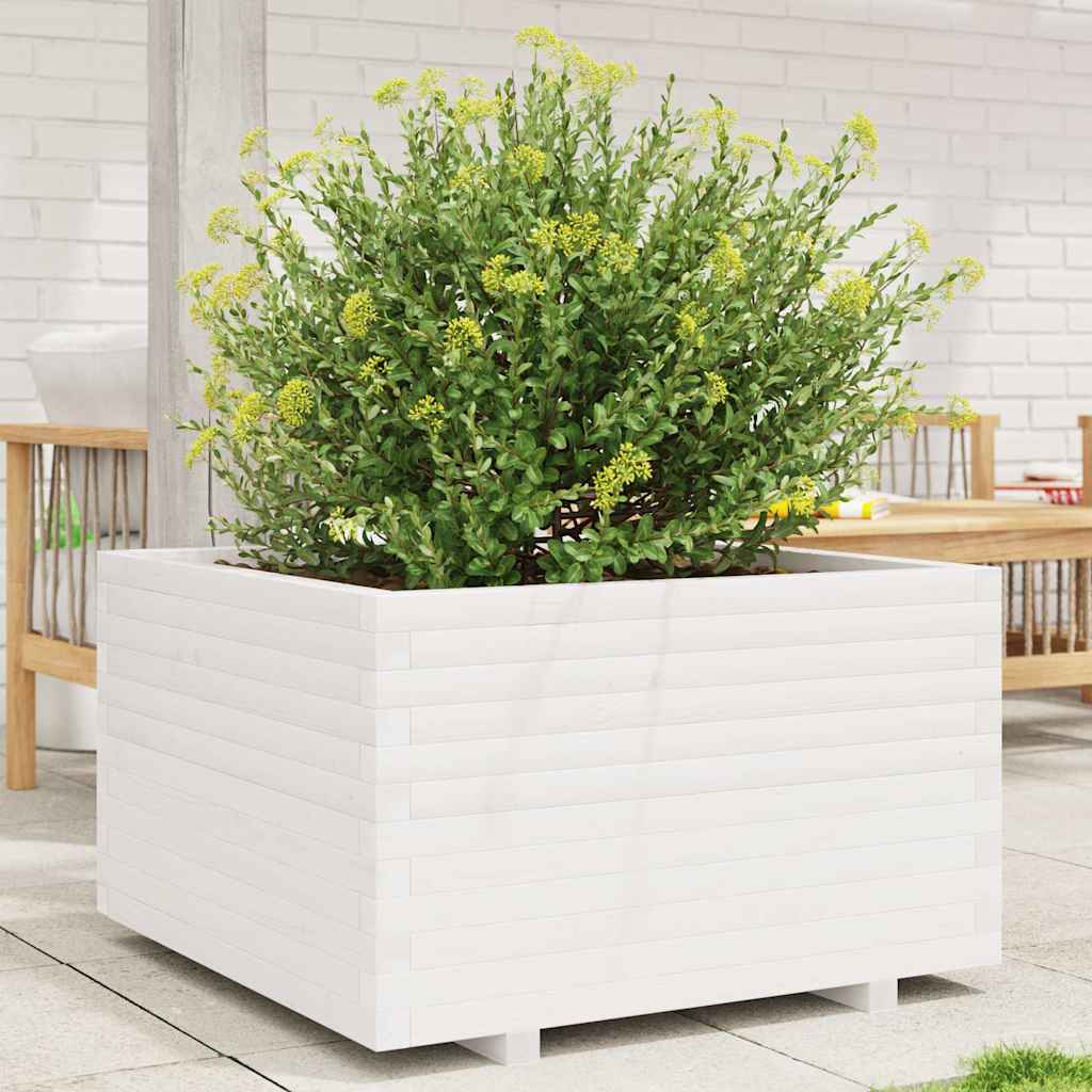 Garden Planter 40x40x49.5 cm Solid Wood Pine Stackable White 80 cm 80 cm