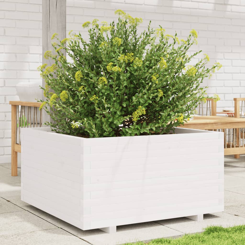 Garden Planter 40x40x49.5 cm Solid Wood Pine Stackable White 90 cm 90 cm