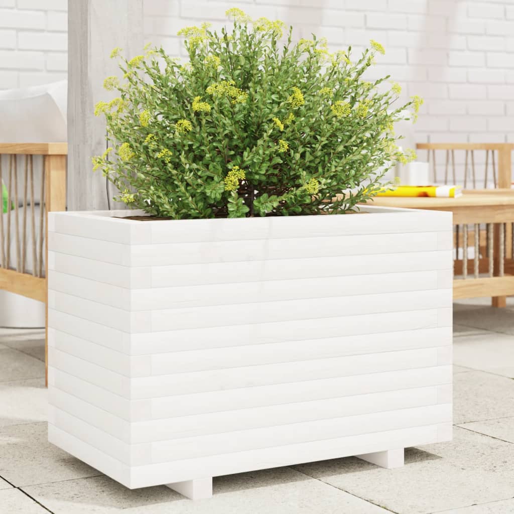 Garden Planter 40x40x49.5 cm Solid Wood Pine Stackable White 70 cm 40 cm