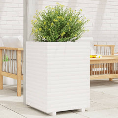 Garden Planter Solid Wood Pine Stackable White Height 72 cm 50 cm 50 cm