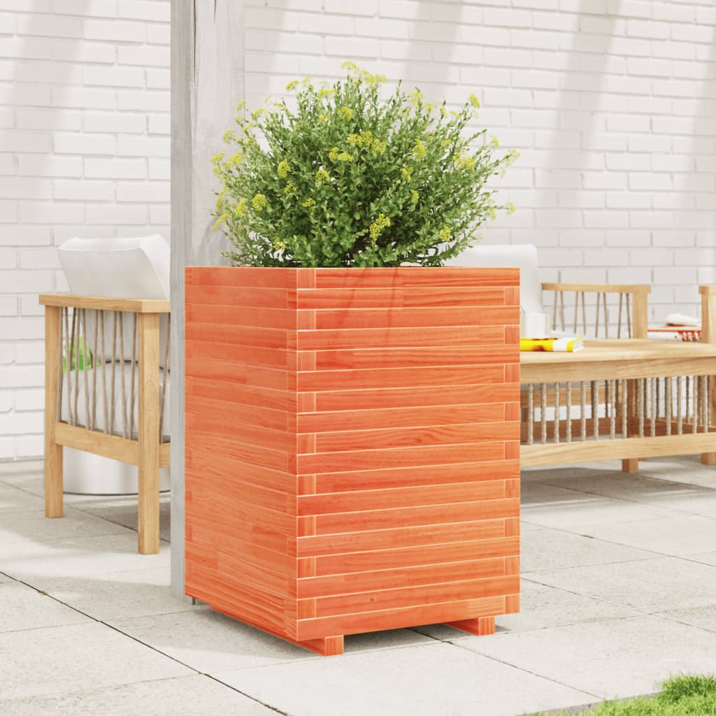 Garden Planter Solid Wood Pine Stackable Wax Brown Height 72 cm 50 cm 50 cm