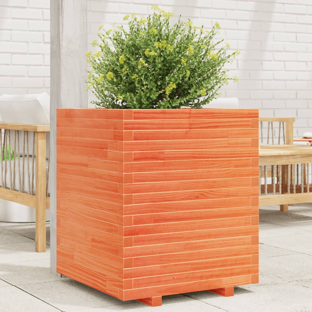 Garden Planter Solid Wood Pine Stackable Wax Brown Height 72 cm 60 cm 60 cm