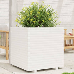 Garden Planter Solid Wood Pine Stackable White Height 72 cm 70 cm 70 cm