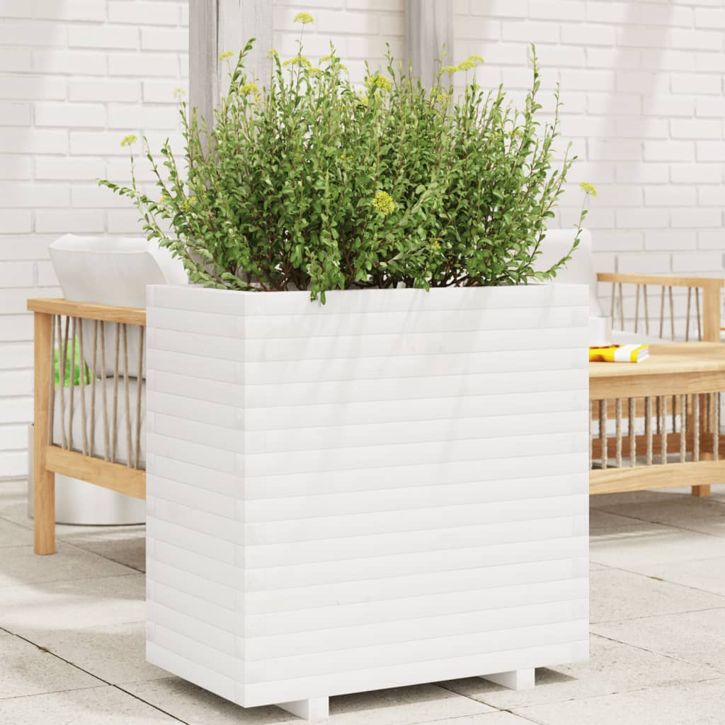 Garden Planter Solid Wood Pine Stackable White Height 72 cm 70 cm 40 cm