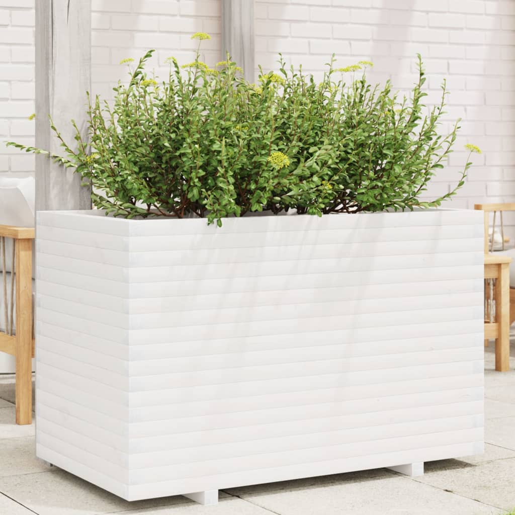 Garden Planter Solid Wood Pine Stackable White Height 72 cm 110 cm 60 cm