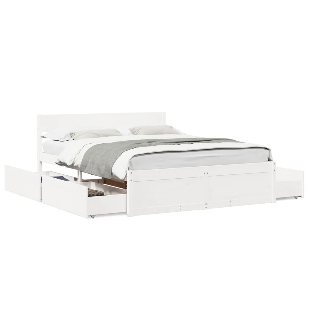 Bed Frame without Mattress Solid Wood Pine Length 200 cm White 140 cm