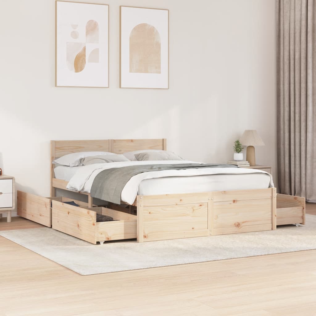 Bed Frame without Mattress Solid Wood Pine Length 200 cm Natural 120 cm