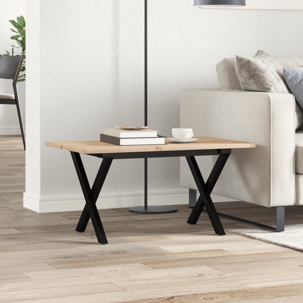 vidaXL Coffee Table X-Frame 80x50x40 cm Solid Wood Pine and Steel 3