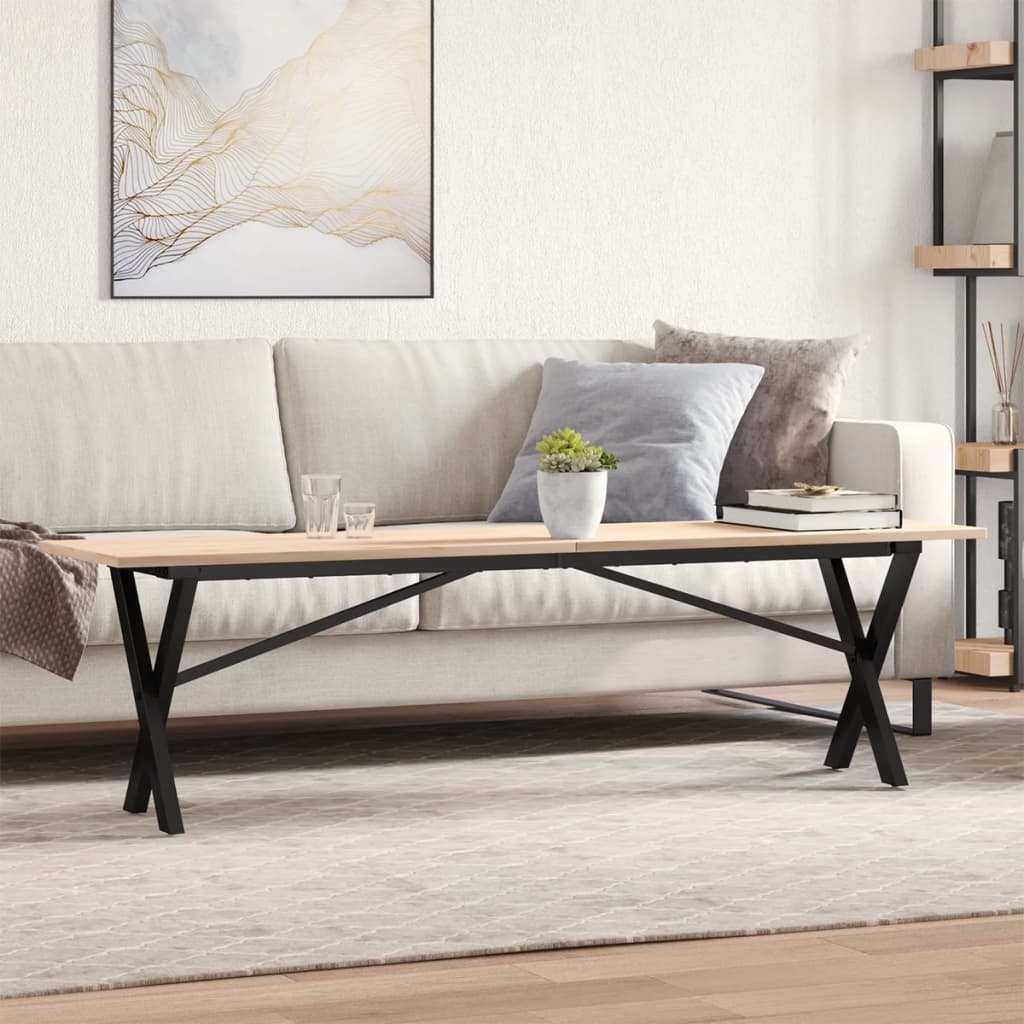 vidaXL Coffee Table X-Frame 160x40x45 cm Solid Wood Pine and Steel 1