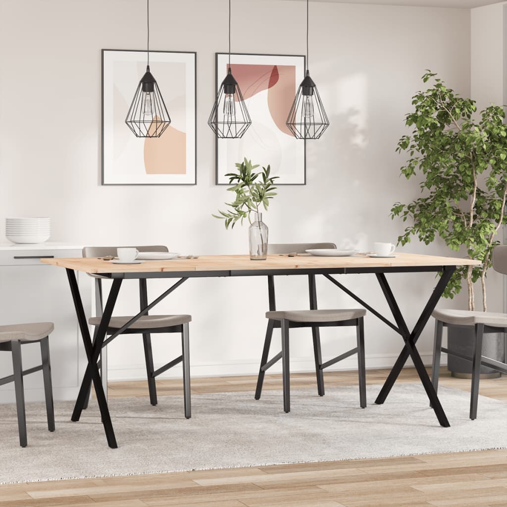 vidaXL Dining Table X-Frame 180x90x75 cm Solid Wood Pine and Steel 3