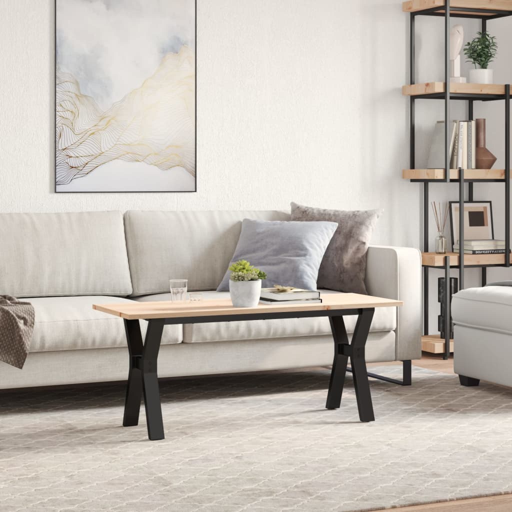 vidaXL Coffee Table Y-Frame 110x40x45 cm Solid Wood Pine and Steel 3