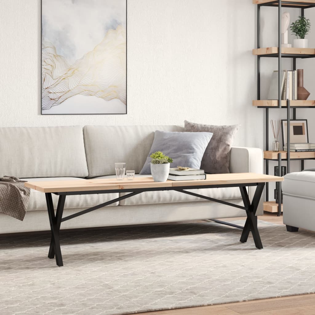 vidaXL Coffee Table X-Frame 160x40x45.5 cm Solid Wood Pine and Steel 3