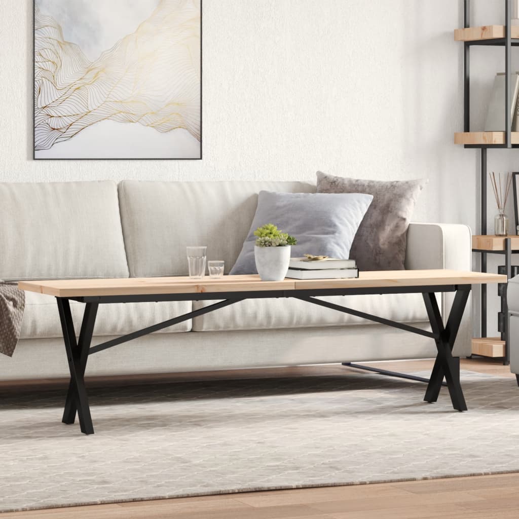 vidaXL Coffee Table X-Frame 160x40x45.5 cm Solid Wood Pine and Steel 1