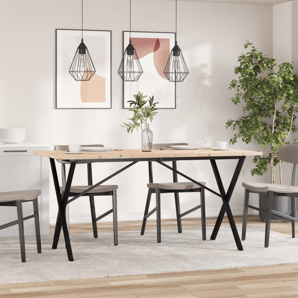 vidaXL Dining Table X-Frame 160x80x75.5 cm Solid Wood Pine and Steel 3