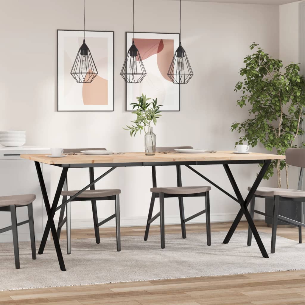 vidaXL Dining Table X-Frame 180x90x75.5 cm Solid Wood Pine and Steel 3