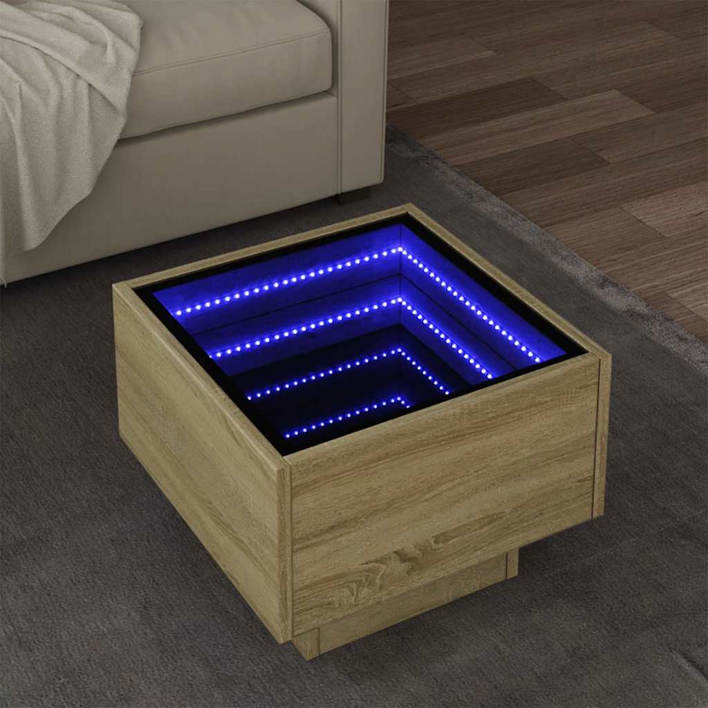 vidaXL Side Table with LED Sonoma Oak 40x40x30 cm Engineered Wood 1