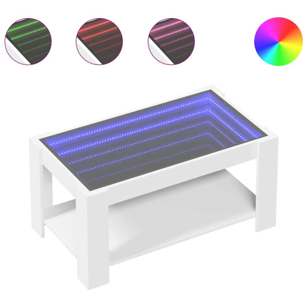 Coffee Table with LED 93x53x45 cm Engineered Wood White
