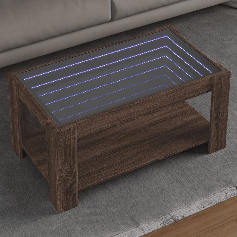 Coffee Table with LED 93x53x45 cm Engineered Wood Brown oak