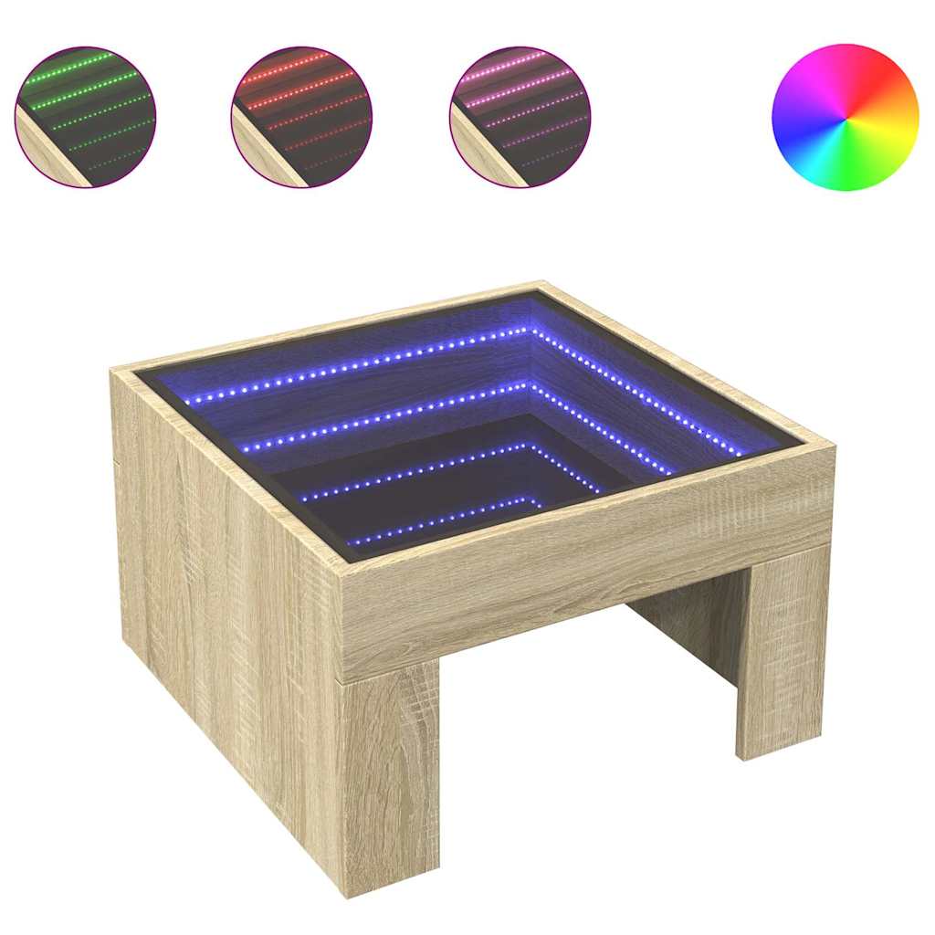 vidaXL Coffee Table with Infinity LED Sonoma Oak 50x50x30 cm 2