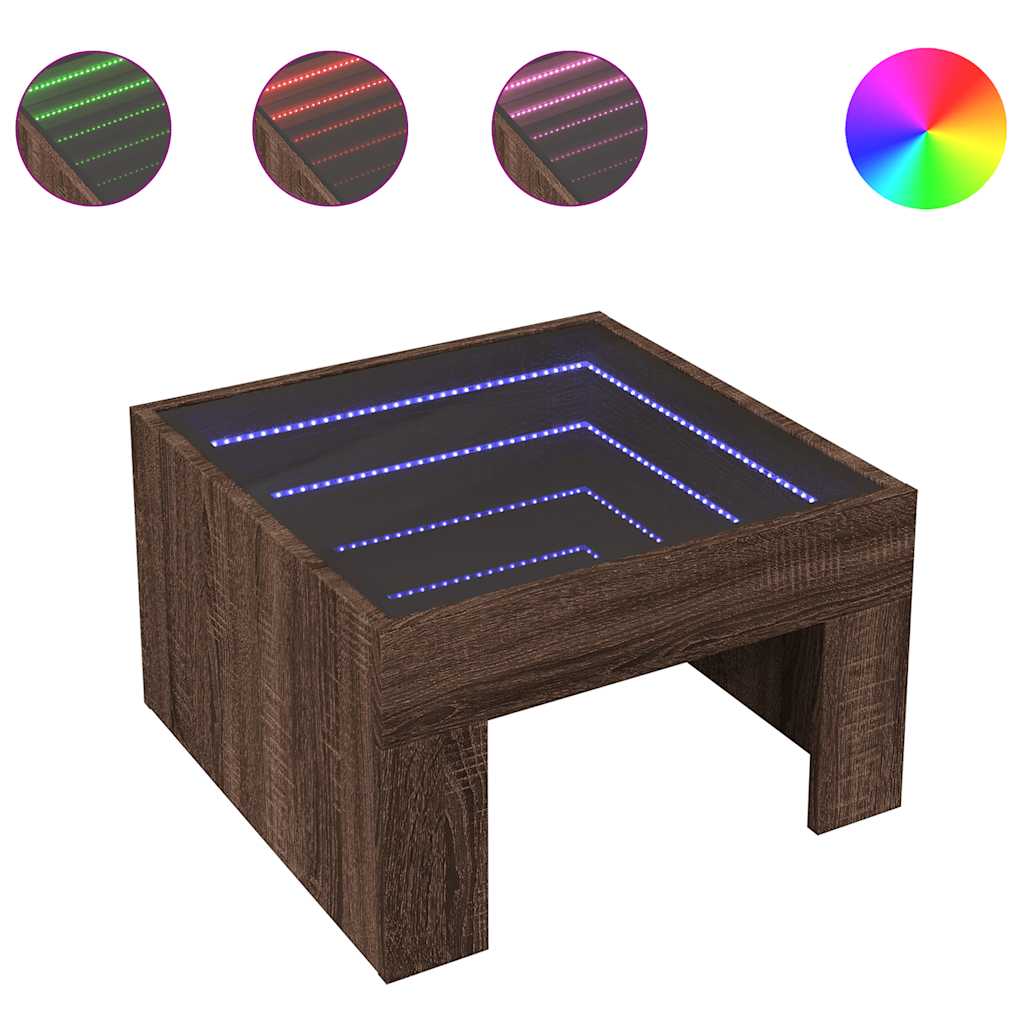 Coffee Table with Infinity LED 50x50x30 cm Length 50 cm Brown oak
