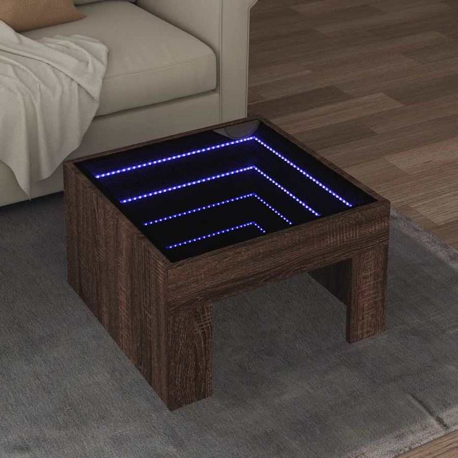 vidaXL Coffee Table with Infinity LED Brown Oak 50x50x30 cm 1